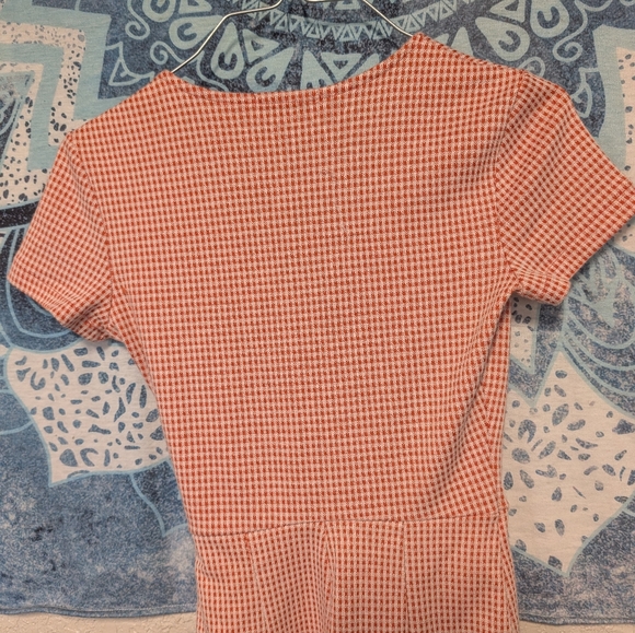 Gingham Wrap Romper in Coral Pink Xs Front Snap Side Tie Coquette Dainty Summer - Picture 6 of 11
